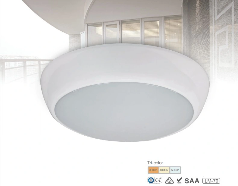 Hot-Selling D280mm 18W 120lm. W Tri-Color Emergency+Standard on-off LED 2D Bulkhead Wall Lamp Outdoor Lighting