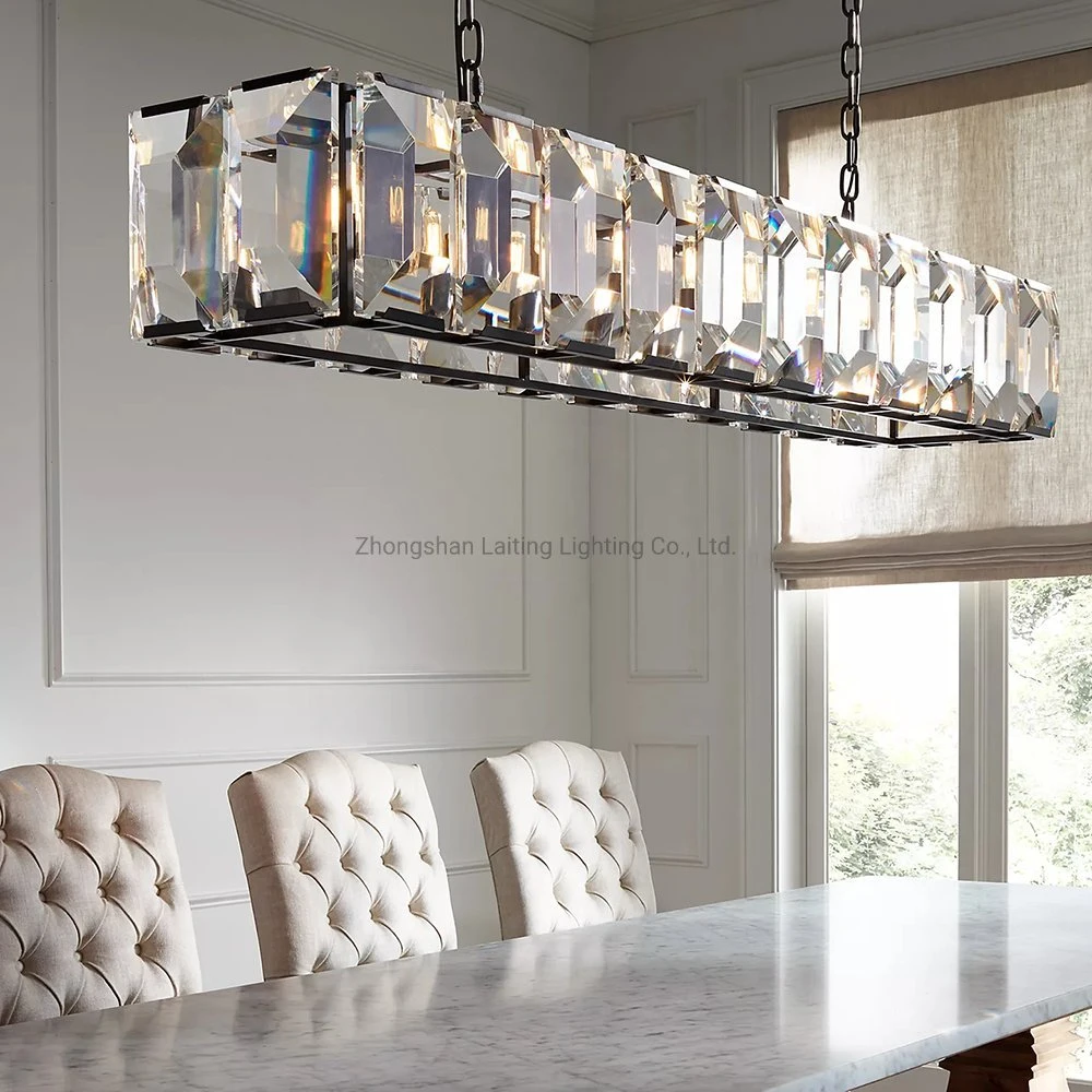 Loft Harlow Crystal Rectangular Chandelier 60&quot; Crystal Prisms Light LED Vintage Restaurant crystal Dining Lighting