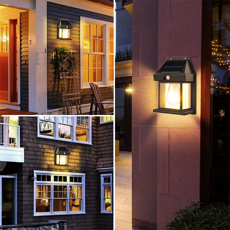 Solar Tungsten Wall Light Wireless Dusk to Dawn Motion Sensor LED Wall Sconce IP65 Waterproofs