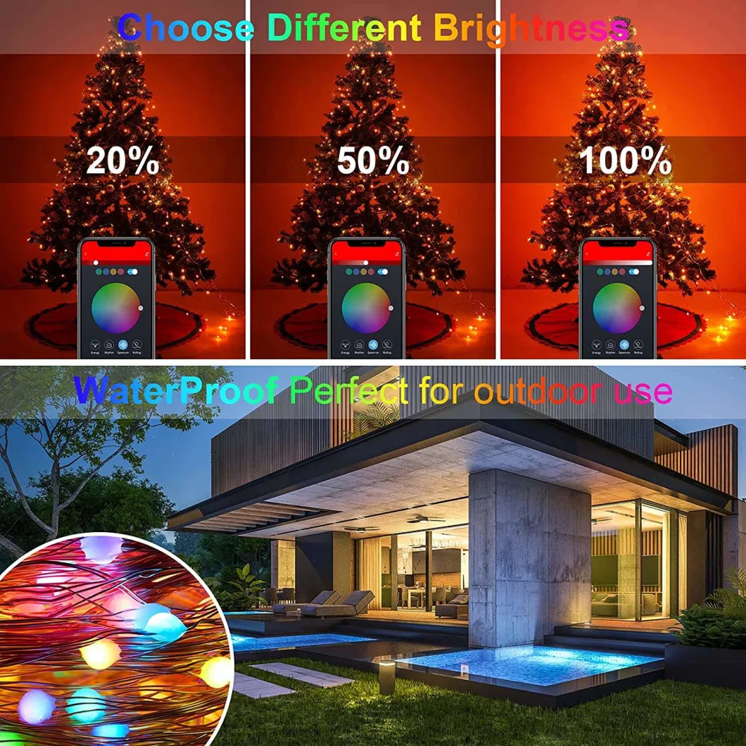 Multicolor RGB Copper Lights Smart APP Control Christmas LED String Light for Tree Outdoor Decoration