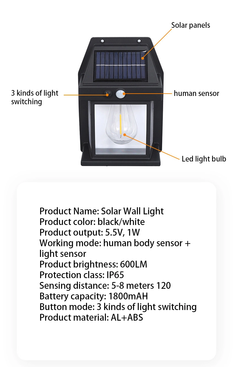 Solar Tungsten Wall Light Wireless Dusk to Dawn Motion Sensor LED Wall Sconce IP65 Waterproofs