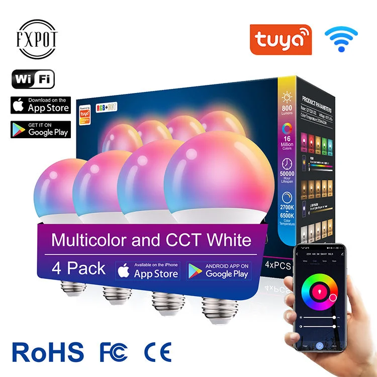 Fxpot New Design WiFi Connect Tuya Smart Bulb Light RGB Dimming B22 E26 E27 10W LED Smart Bulb