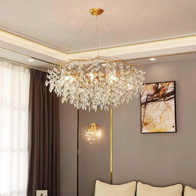 Modern Lighting Decoration Home Design Golden Luxury Crystal Branch LED Chandelier Light Fixture for Living Room Dining Room