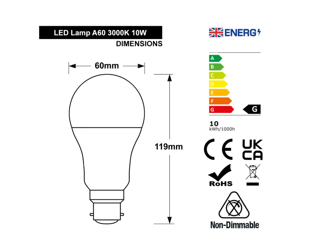 Non-Dimmable A19 LED Light Bulb 10W (100W Equivalent Incandescent Bulb Replacement A60 LED Bulb for The Kitchen, Laundry Room, Garage, Workshop, Office Lighting