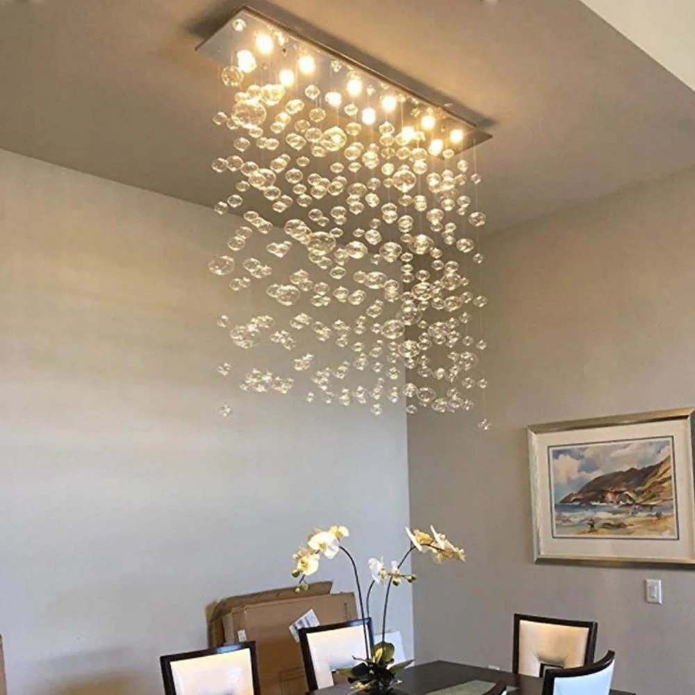 Home Decoration LED Indoor Lighting Interior Glass Ball Raindrop Dining Room Chandelier Light Fixture