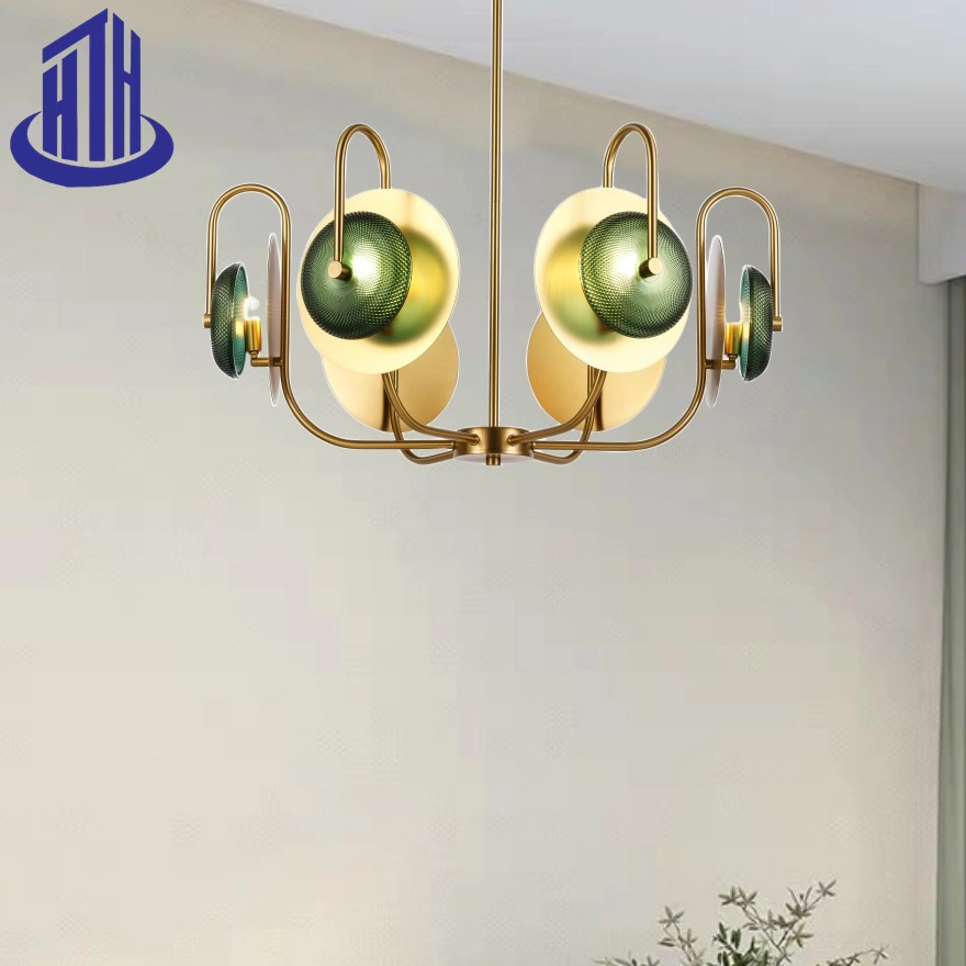 3/6-Lights Brass/Chrome/Black Flowing Light Green Glass Luxury Ceiling Lighting (7011)