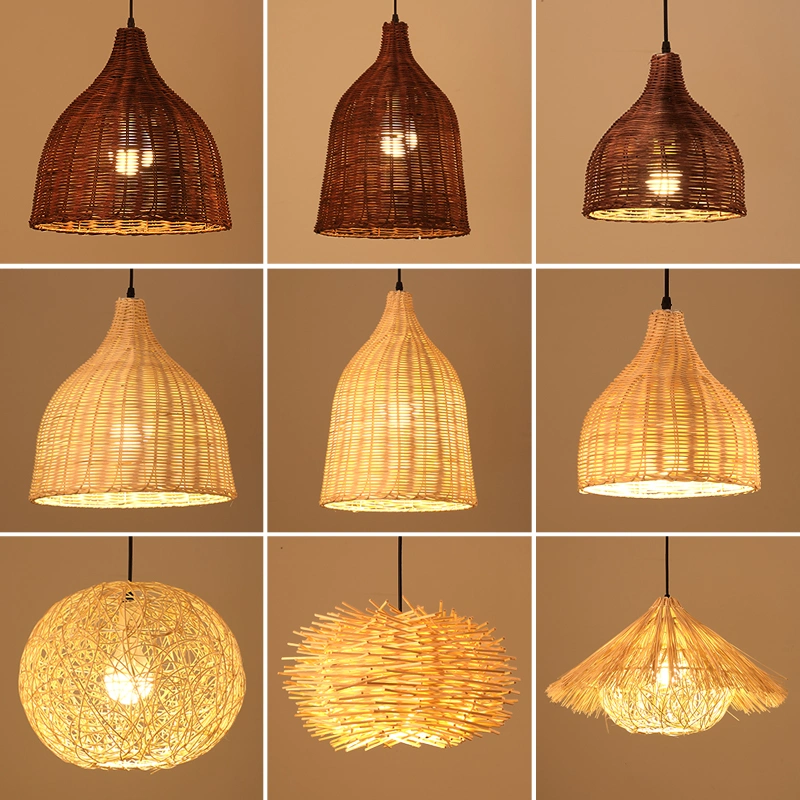 Modern Handmade Wicker Rattan Bamboo Pendant Lamp Ceiling Lighting Chandelier Dining Room Decoration Lamparas Living Room Zhongshan