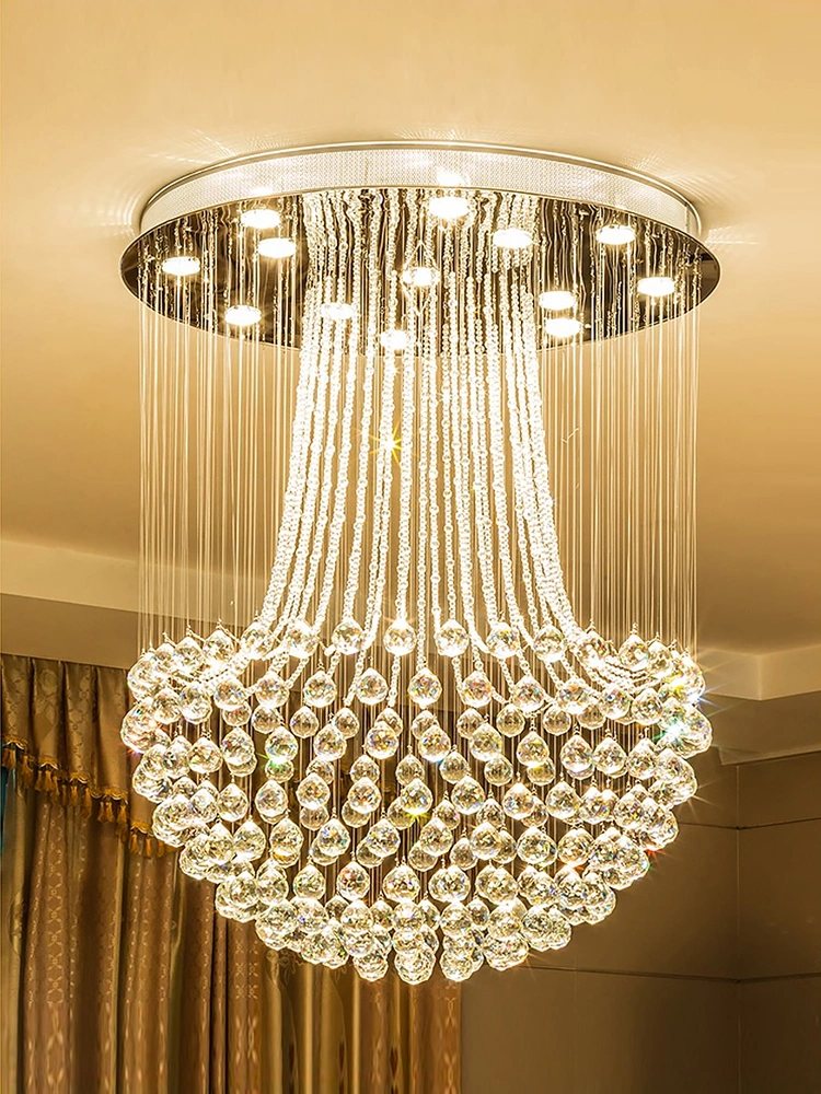 Lustre crystal Modern Stair Chandelier Ceiling Light Luxury Gold Crystal Round Rain Drop LED Chandelier Pendant Light