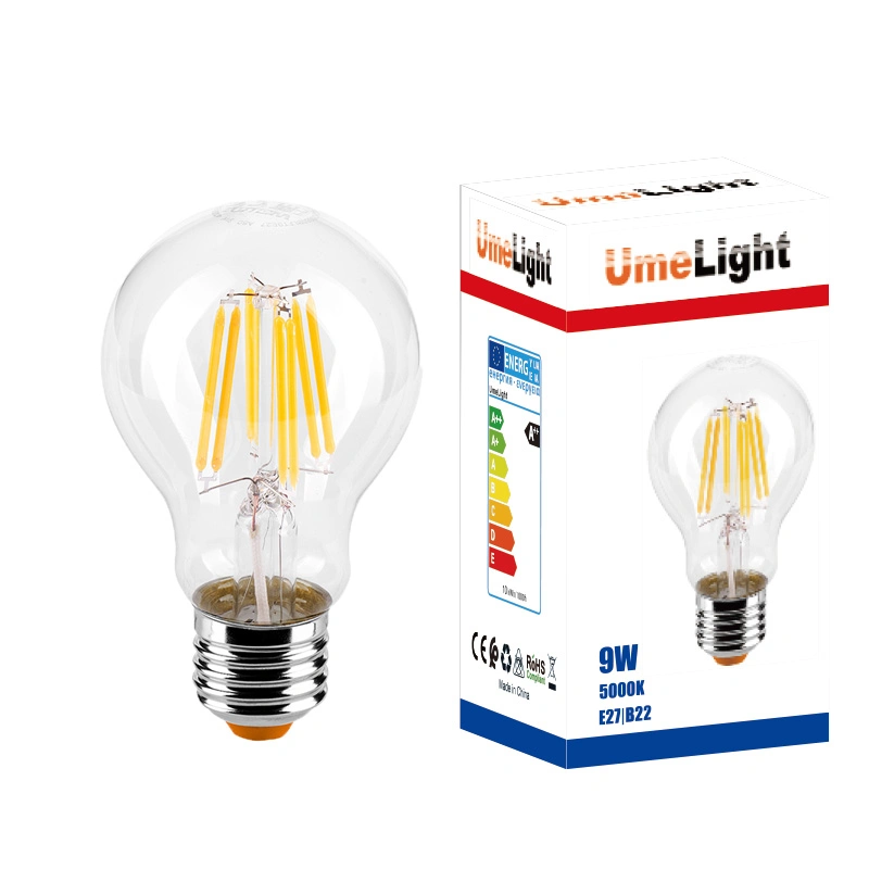 A19 A60 LED Lamp Clear Filament Light Bulb 9W 5000K Daylight &IEcy; 27 for Decoration Lighting Transparent LED Filament Bulb Vintage Edison Lamp