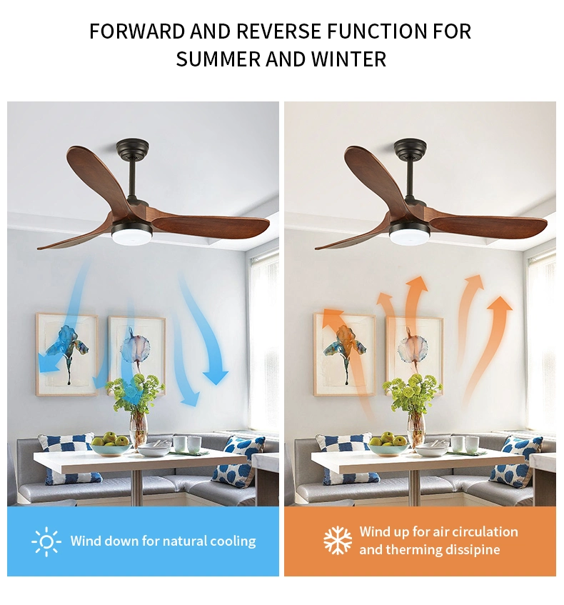 52 Inch Solid Wood Blade Remote Control Ceiling Fan Without Light