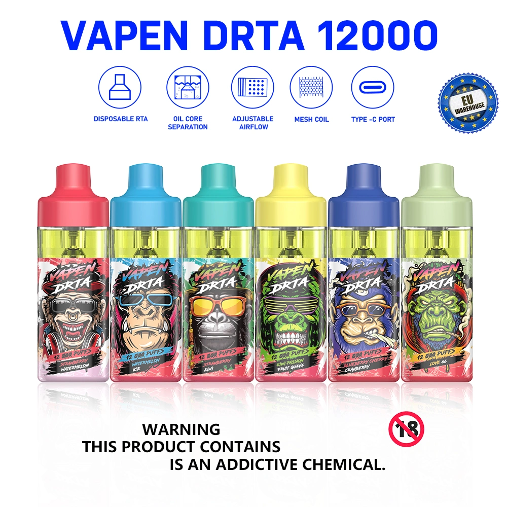 Original Vapen Drta 12000 Plus Airflow Control Disposable Vape Device 12000puffs+ Refilling Rechargeable Electronic Cigarettes Wholesale Vapes Shisha Bar