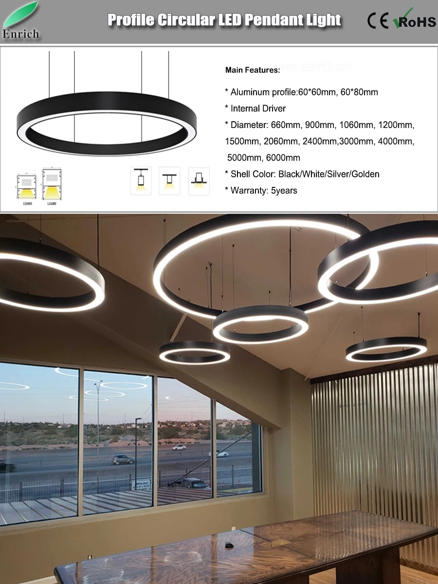 LC6060-1.2m Aluminum Profile LED Circular Pendant Light Ceiling Suspended Ring Light for Office Lighting