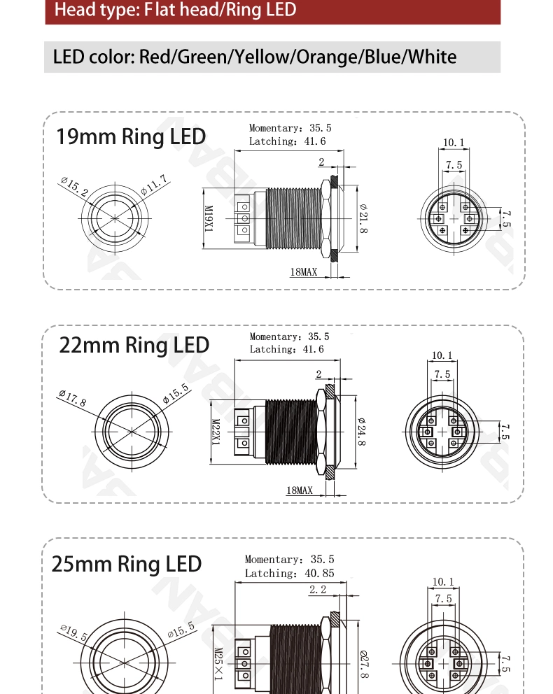 DOT Illuminated Flat Round Head on off Power Symbol Ring LED Screw Terminal Metal Switch