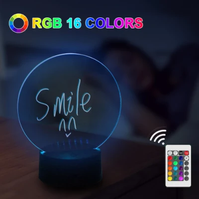  16 colores de la base de la luz de la noche de la Junta de escritura borrable de LED RGB de bricolaje creativo Mensaje escrito de la luz de la placa de acrílico