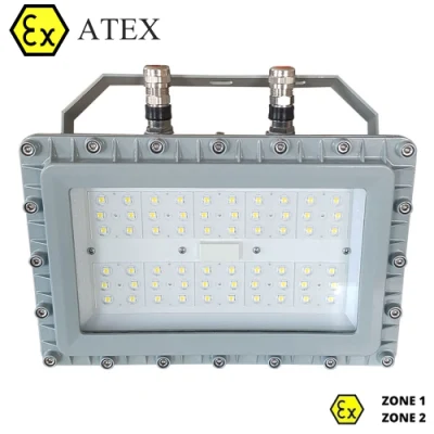  Luces LED de gran altura a prueba de explosiones IP67 para gases peligrosos Zona 1 con certificado Atex 80W-200W