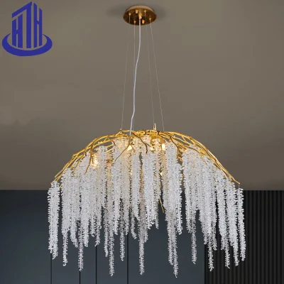  9-Lights Tree Branch Raindrop techo colgante Cristal de lujo Oro claro Araña (68)