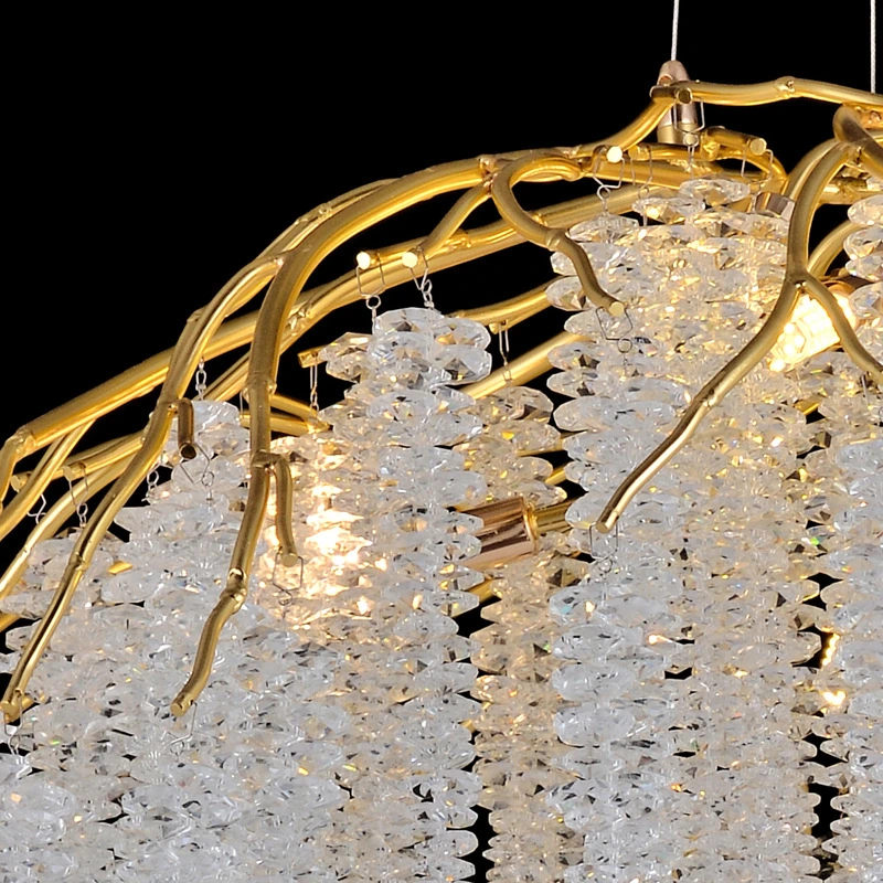 9-Lights Tree Branch Raindrop Ceiling Pendant Light Gold Luxury Crystal Chandelier (68)