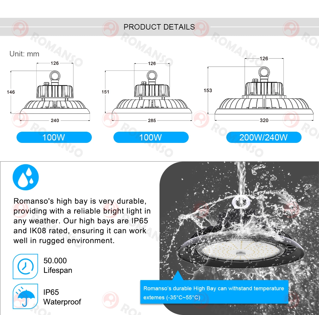 Aluminum Housing IP65 Industrial High Bay UFO Light LED 150W Warehouse Lighting