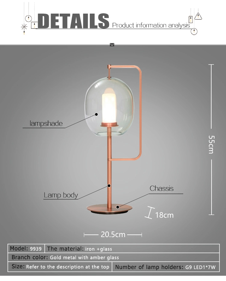 Modern Decorating Bedroom Indoor LED Glass Reading Table Lamp