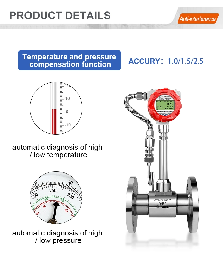 Low Cost Flowmeter Vortex Steam Gas Compressed Air Natural LPG Flow Meter