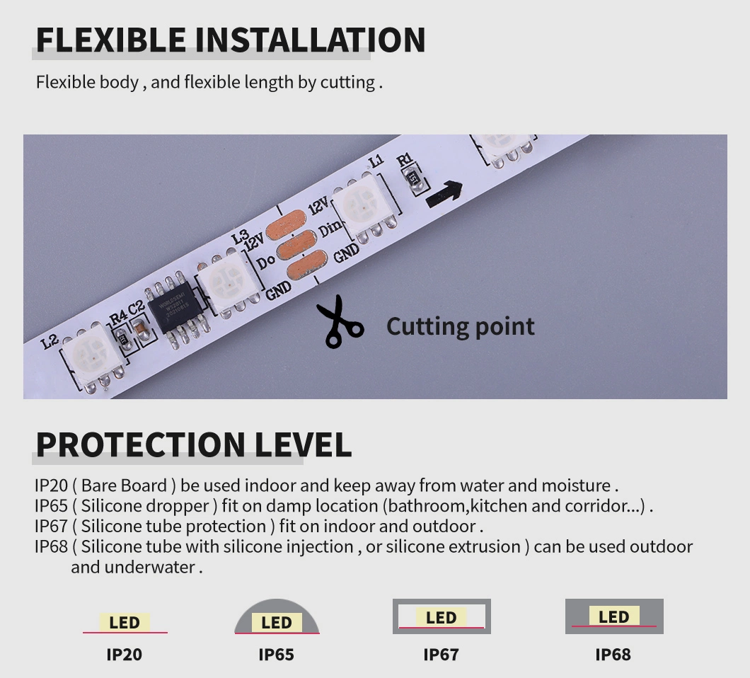 SMD5050 RGB Digital LED Strip Light Pixel 60LEDs/M Color Changing