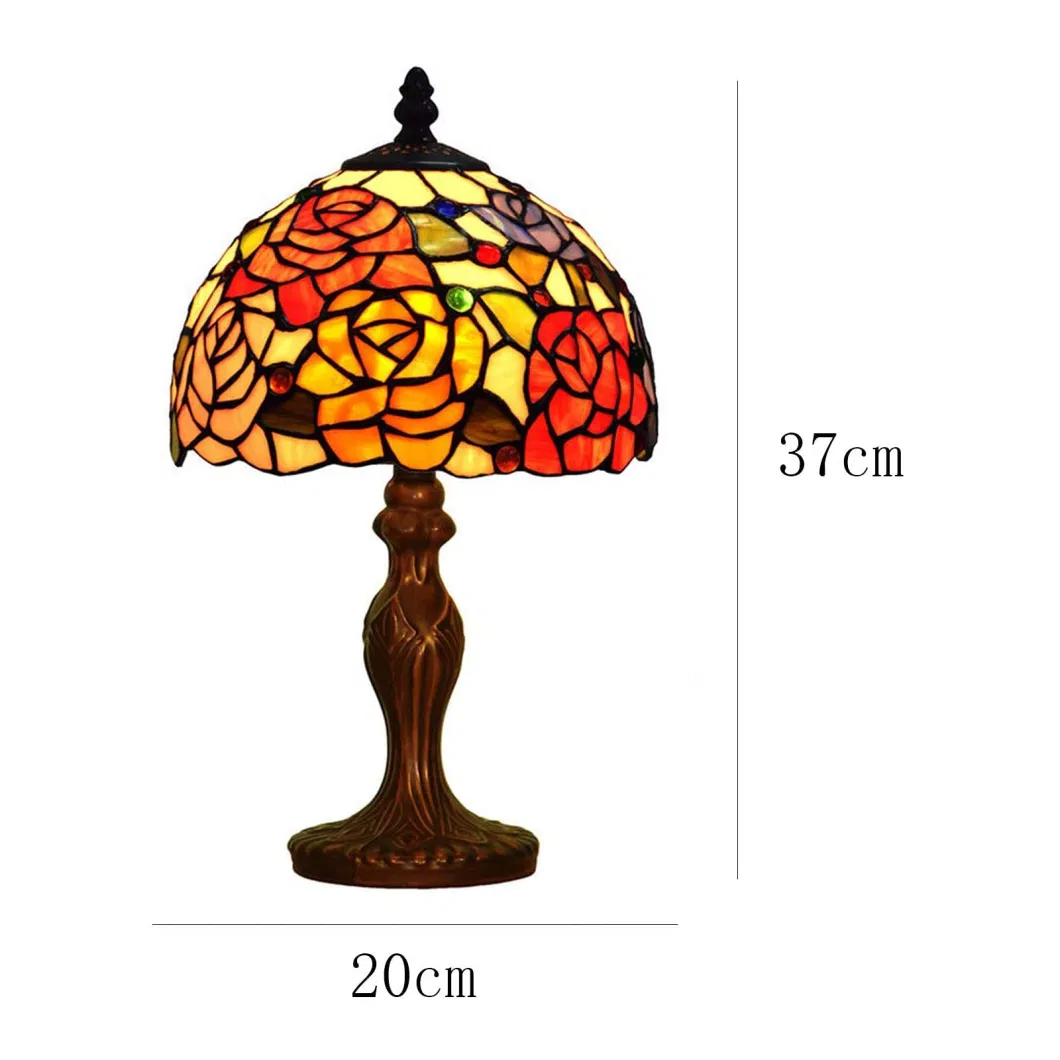 Tiffany Style Desk Light LED Bedroom Home Decor Lighting Fixtures Handmade Rose Stained Glass Table Lamp