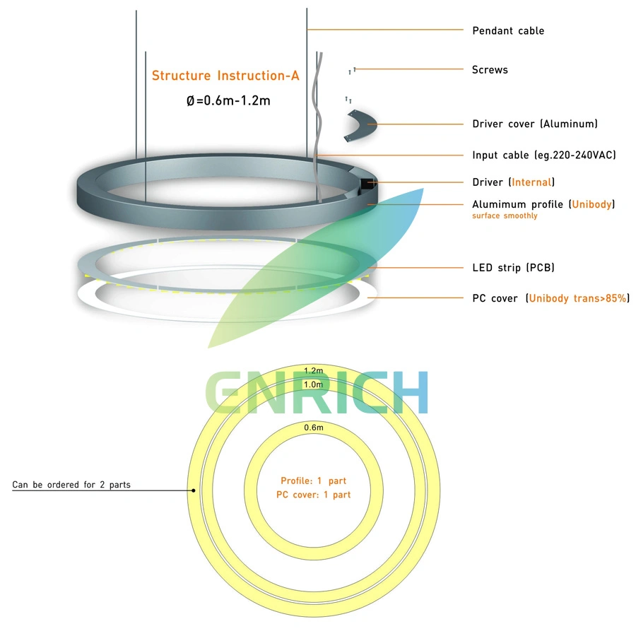 Aluminum Large Ring Pendant Light with LED Profile