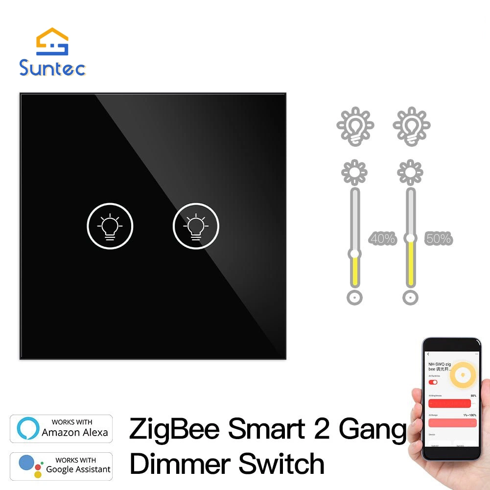 Zigbee 2gang EU Black Smart Light Dimmer Switch Smart House