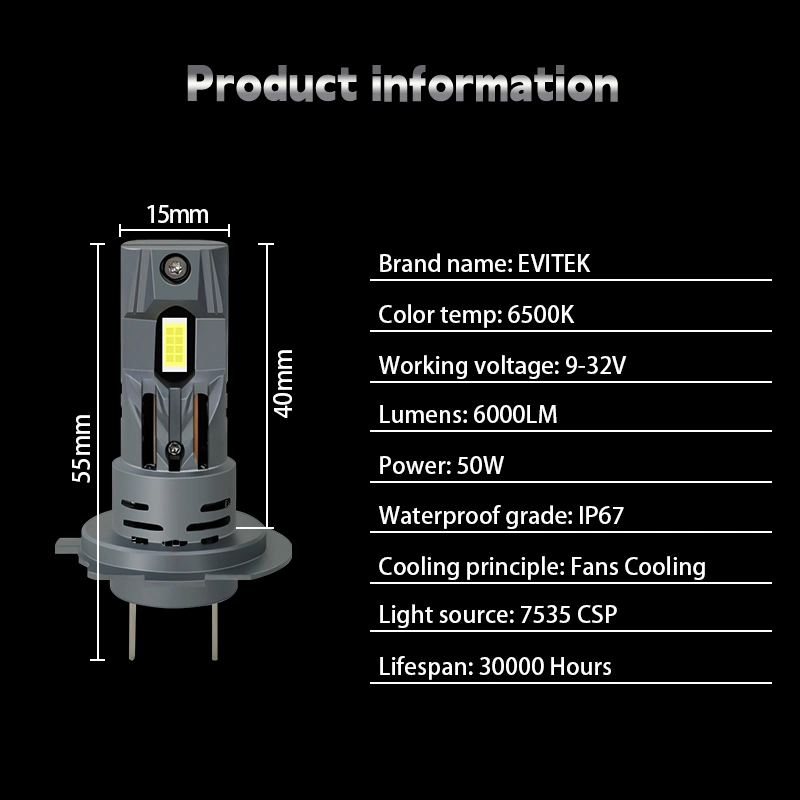 Evitek Plug and Play 60W 6000lm Car LED Headlight Bulb H7 H11 9005 Car LED Lighting Bulb