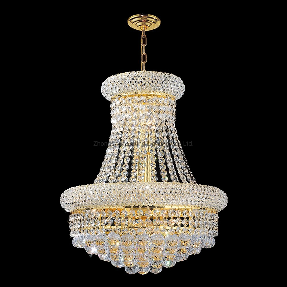 Dining Size Living Room Suspension Luster LED Luxury French Empire Gold Crystal Chandelier Lighting Modern Crystal Pendant Hanging Light