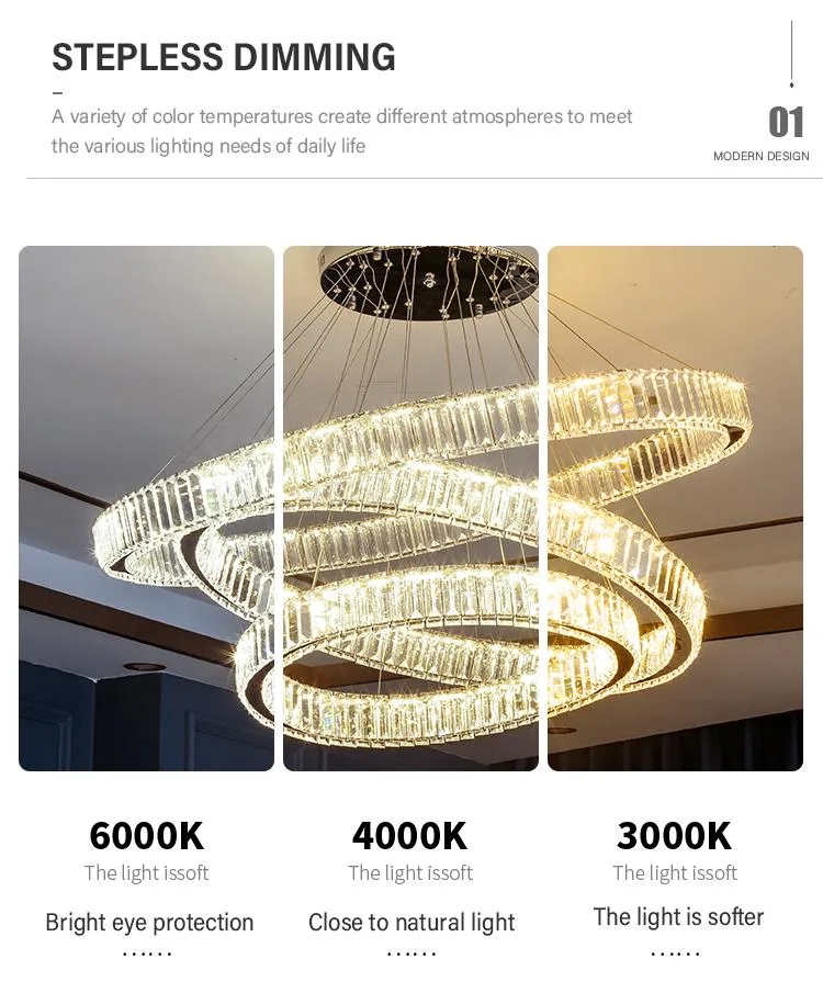 Ocean Lighting Contemporary Luxury Modern LED Decoration Indoor Large Circle LED Crystal Pendant Light