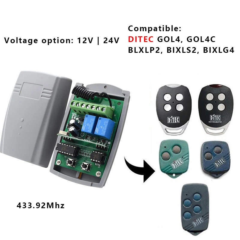 433MHz 12V/24V Universal Wireless Remote Control Switch for Fixed Code and Rolling Code Remote Control Receiver