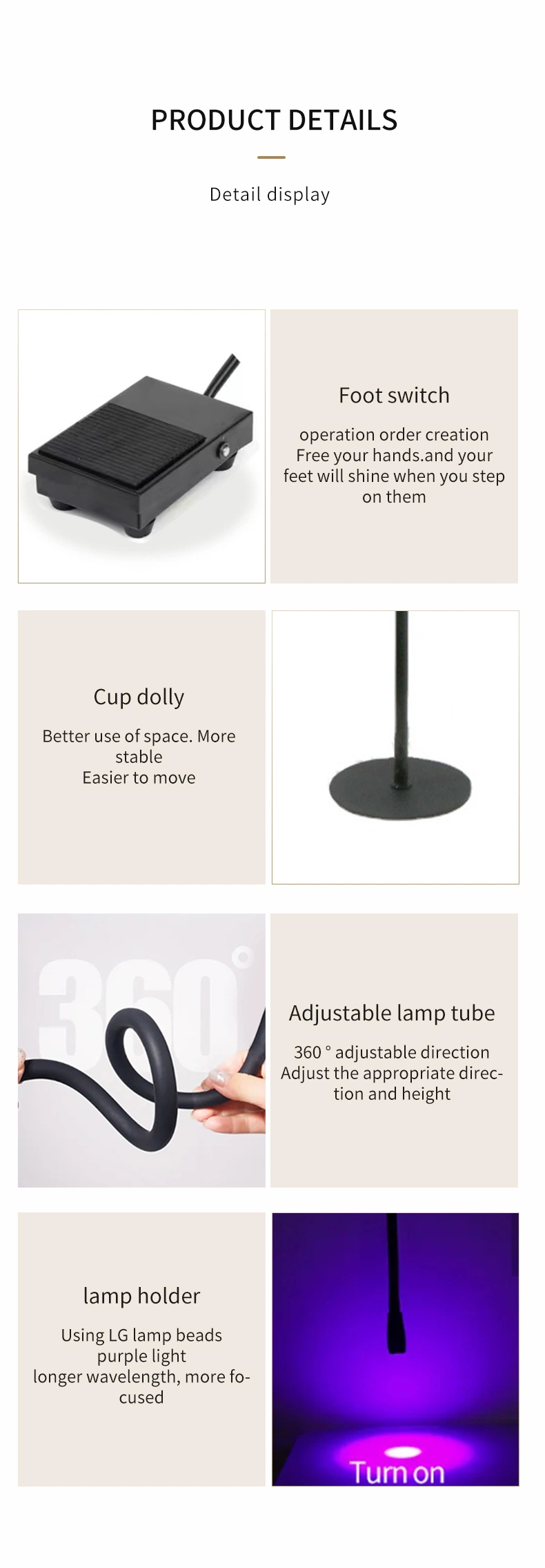 Floor Stand LED Lash Lamp for UV Extension with Foot Pedal