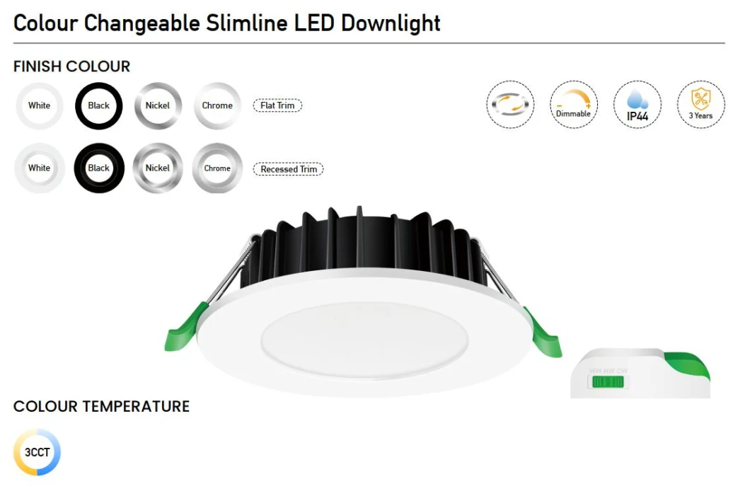 2.5 Inch 8W 3CCT (3000K/4000K/5700K) Changeable Indoor LED Down Lighting Dimmer