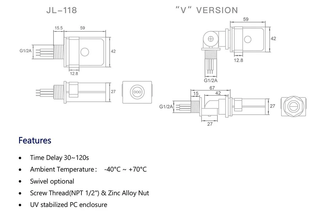 Jl-118 Direct Wire-in Thermal Dimmer Lighting Switch Sensor Switch Auto Lighter PIR Sensor Photocontrol