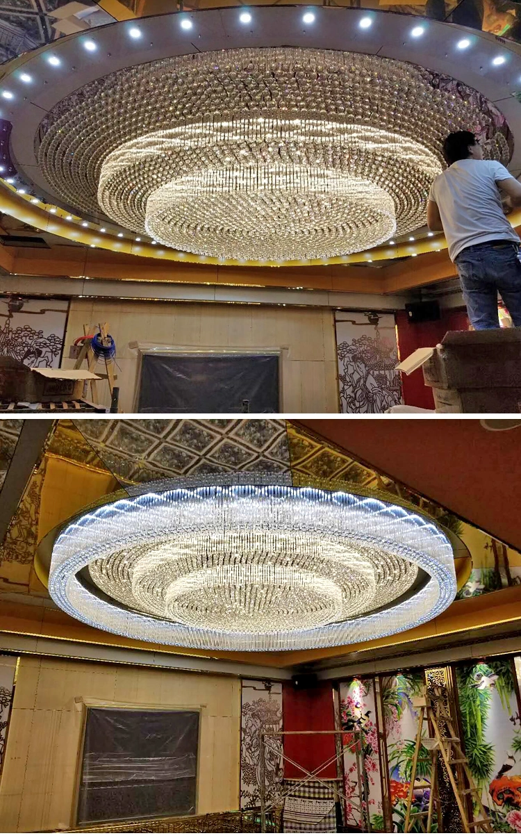 Hotel Lobby Indoor Staircase Custom Project Glass Round LED Ceiling Chandelier Lamp