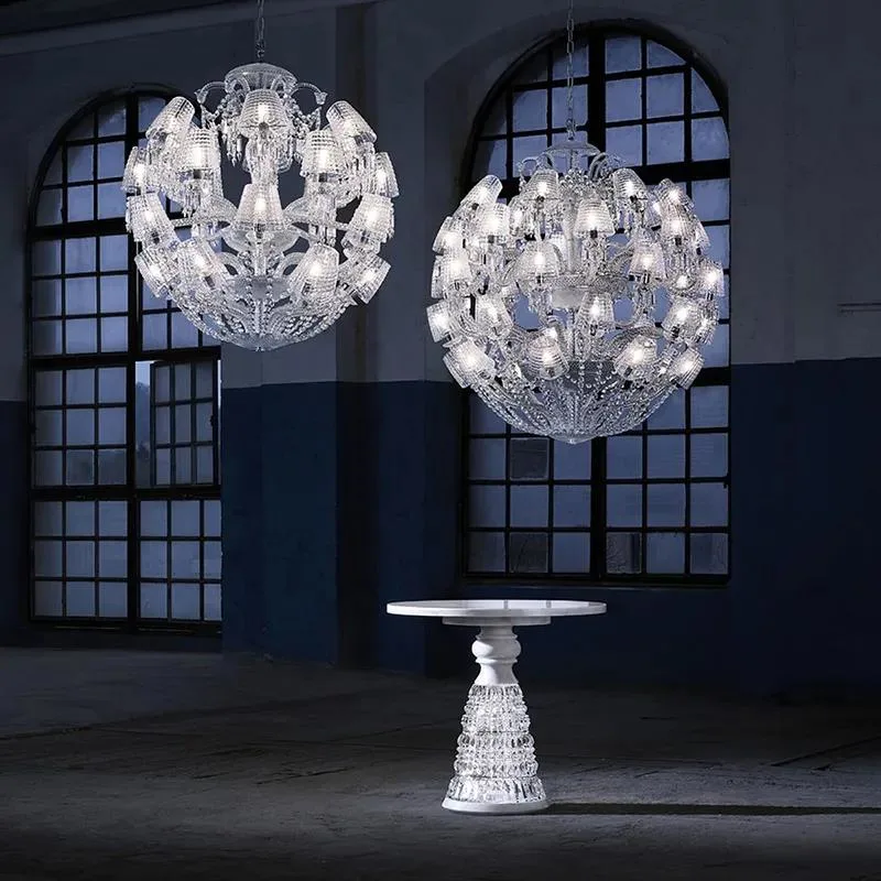 Home Decoration French Designer Elegant Ball Shape Crystal Chandelier Glass White Candle Lighting Fixture for Living Room Bedroom