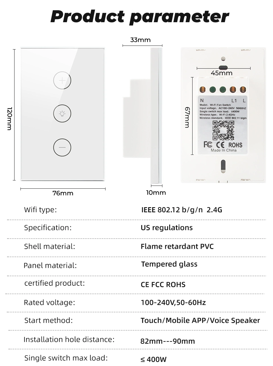 Tuya Smart Dimmer Switch Wireless Wall Switches Remote Control