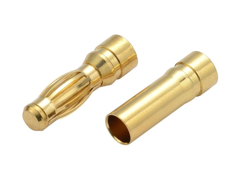 Custom CNC Lathe Turning Milling Machining Copper Brass Parts Gold Plating Bullet Plug in Banana Plug Electrical Connectors