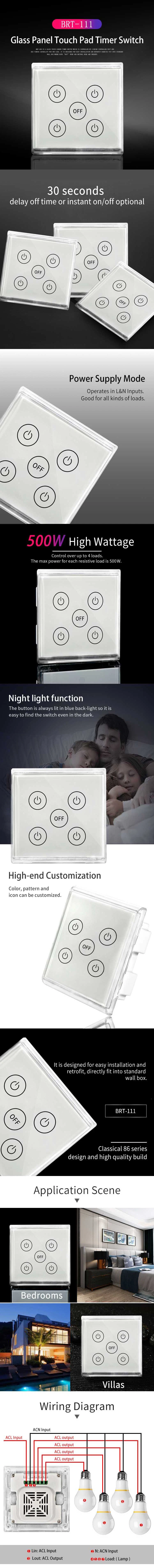 4 Gang Touch Panel Countdown Timer One Button All off Switch