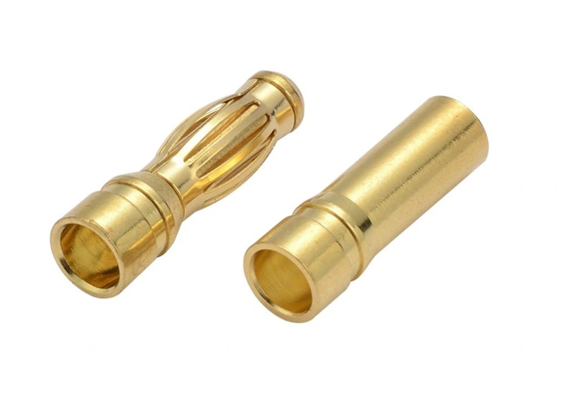 Custom CNC Lathe Turning Milling Machining Copper Brass Parts Gold Plating Bullet Plug in Banana Plug Electrical Connectors