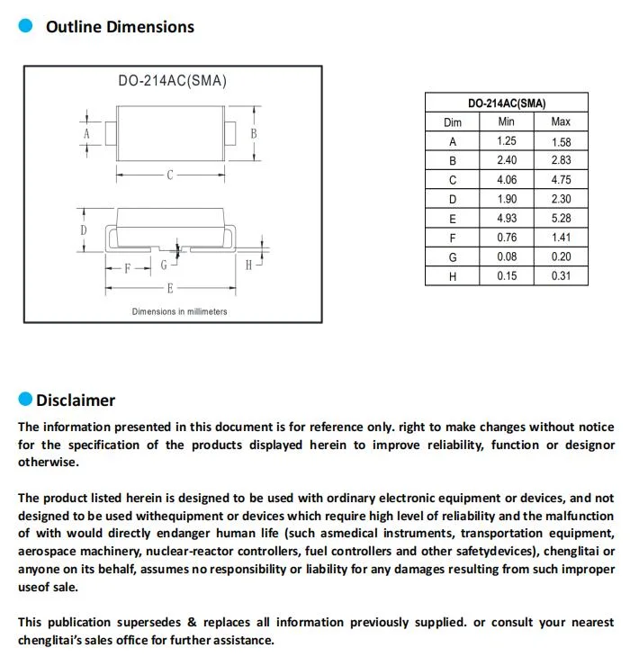 Fast Recovery Rectifier Do-214AC 1A 1000V SMD RS1m Fast Recovery Rectifier Diode