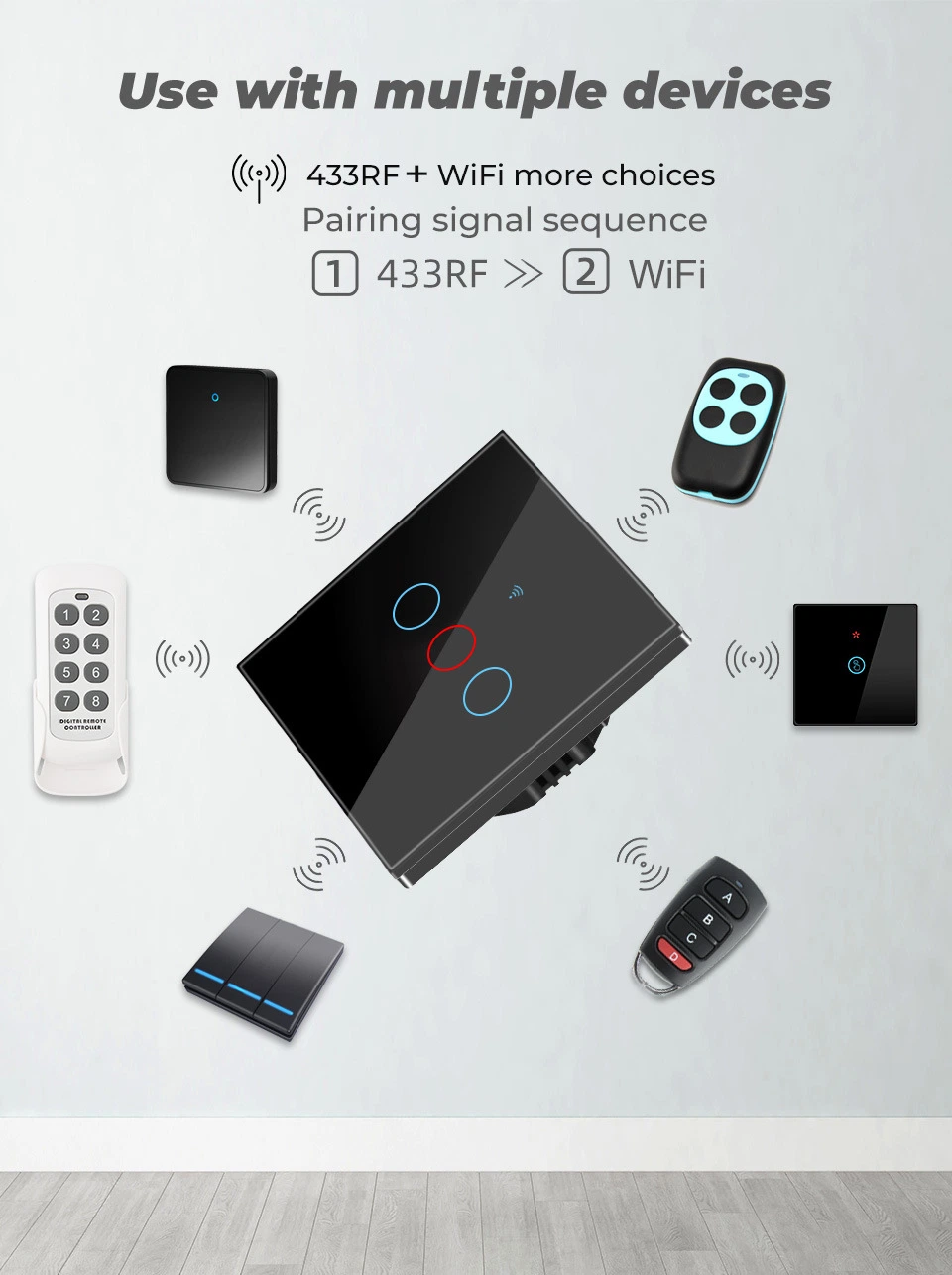 EU Tuya WiFi Smart RF433 Remote Control Touch Panel Wall Switch