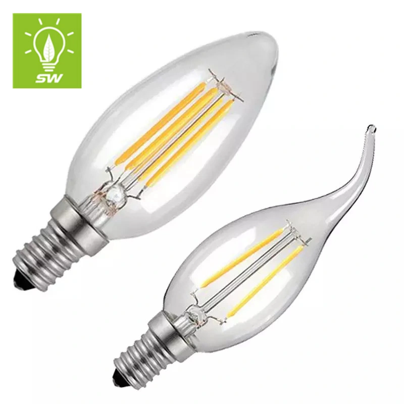 Derorative Candle C35 Frosted Clear Golden 2W 4W LED Straight Soft Filament Lamp Lighting Bulb with Cool Warm Day Light E14 E27 B22 B15