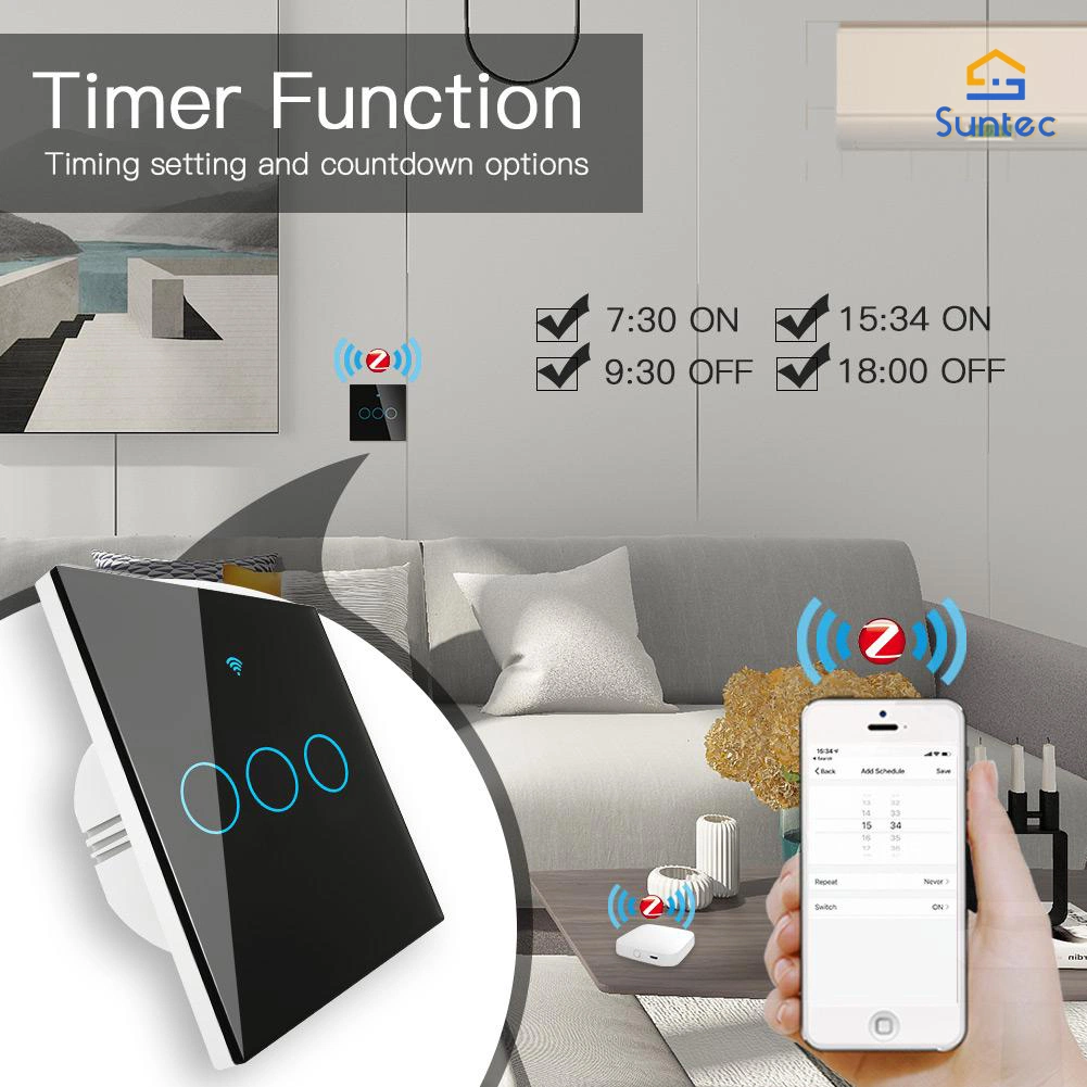 Zigbee/WiFi Tuya Smart Electrical Touch Switch Remote Control Glass Touch Light Switch with Neutral or No Neutral Optional