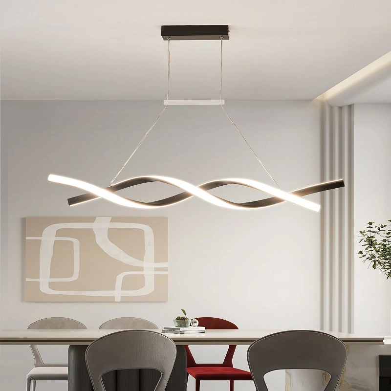 Office Dining Room Aluminum Modern Strip Wave Pendant Chandelier Lighting Fixtures