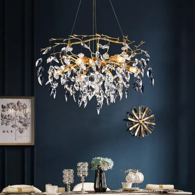 Decoration Home Design Golden Luxury Crystal Branch Light Fixture LED Chandelier Lighting for Living Room Dining Room