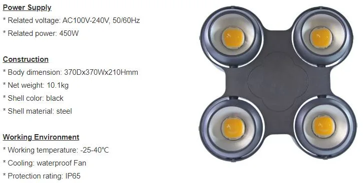 IP65 4 Eyes LED Blinder Lights 400W COB Cool and Warm White for DJ Disco Party Stage Light