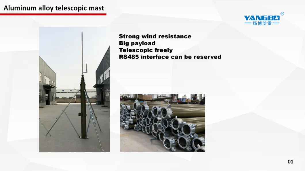 1.6m-5m Load 80kg High-Strength Aluminum Alloy Telescopic Communication Mast for PTZ Camera