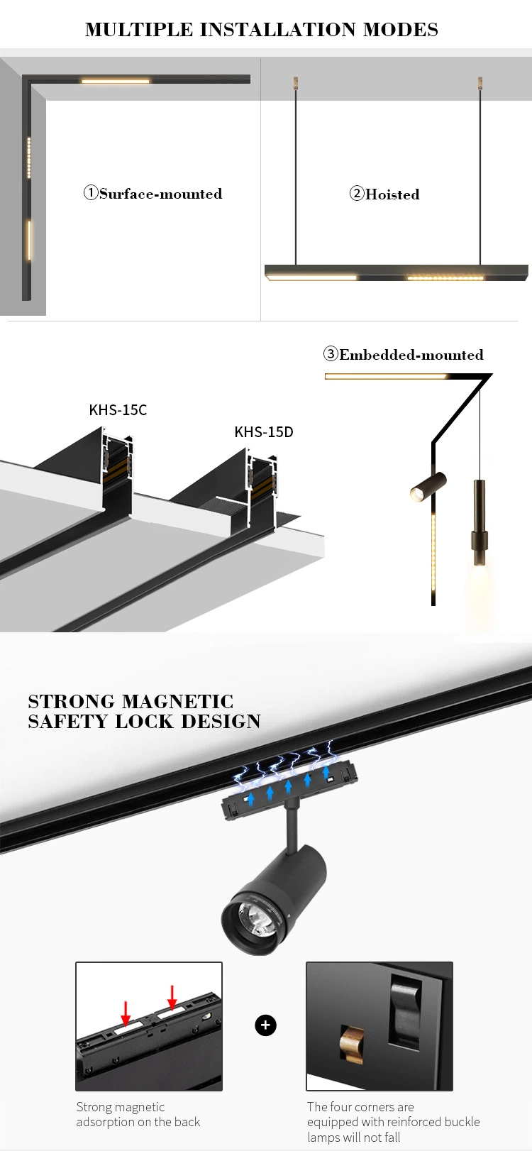 Office Aluminum Magnetic Track Adjustable Beam Angle Light Linear Recessed Track Lighting
